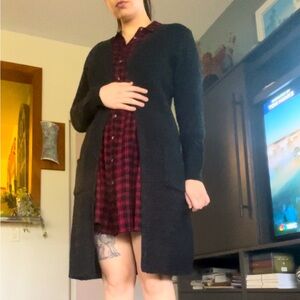 Black knee-length cardigan